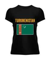 Türkmenistan,Turkmenistan,Türkmenistan Bayrağı,Türkmenistan logosu,Turkmenistan flag. Siyah Kadın Tişört - Tisho
