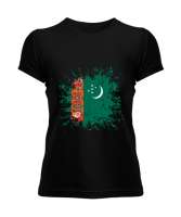 Türkmenistan,Turkmenistan,Türkmenistan Bayrağı,Türkmenistan logosu,Turkmenistan flag. Siyah Kadın Tişört - Tisho