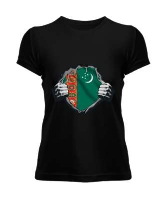 Türkmenistan,Turkmenistan,Türkmenistan Bayrağı,Türkmenistan logosu,Turkmenistan flag. Siyah Kadın Tişört - Tisho