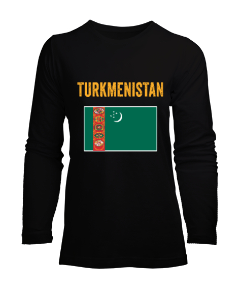 Tisho - Türkmenistan,Turkmenistan,Türkmenistan Bayrağı,Türkmenistan logosu,Turkmenistan flag. Siyah Kadın Uzun Kol Tişört