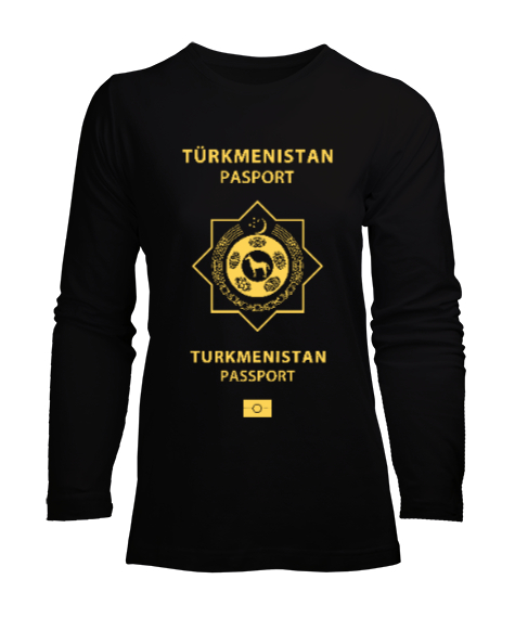 Tisho - Türkmenistan,Turkmenistan,Türkmenistan Bayrağı,Türkmenistan logosu,Turkmenistan flag. Siyah Kadın Uzun Kol Tişört