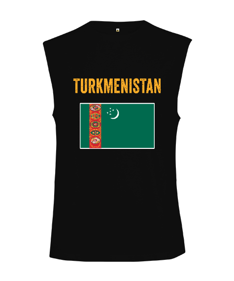 Tisho - Türkmenistan,Turkmenistan,Türkmenistan Bayrağı,Türkmenistan logosu,Turkmenistan flag. Siyah Kesik Kol Unisex Tişört