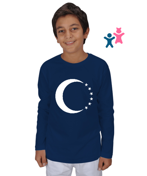 Tisho - Türkmenli,Türkmen bayrağı,Göktürk,Türkiye. Lacivert Çocuk Unisex Uzunkollu