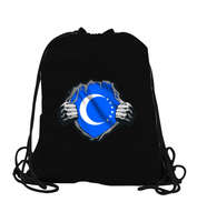 Türkmenli,Türkmen bayrağı,Göktürk,Türkiye. Siyah Büzgülü Spor Çanta - Tisho