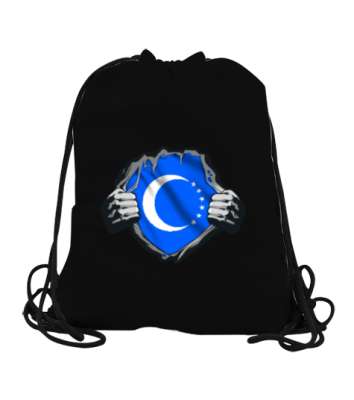 Türkmenli,Türkmen bayrağı,Göktürk,Türkiye. Siyah Büzgülü Spor Çanta - Tisho
