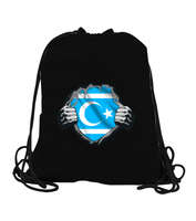 Türkmenli,Türkmen bayrağı,Göktürk,Türkiye. Siyah Büzgülü Spor Çanta - Tisho