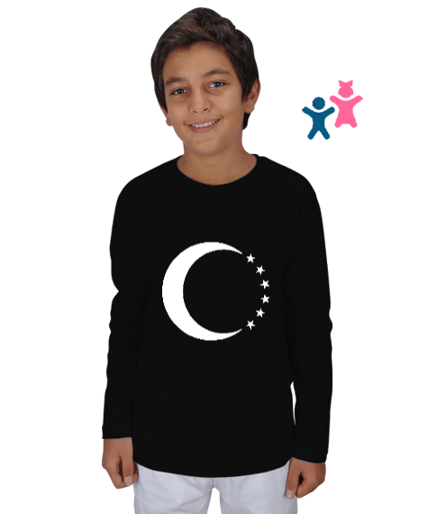 Tisho - Türkmenli,Türkmen bayrağı,Göktürk,Türkiye. Siyah Çocuk Unisex Uzunkollu