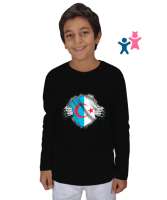 Türkmenli,Türkmen bayrağı,Göktürk,Türkiye. Siyah Çocuk Unisex Uzunkollu - Tisho