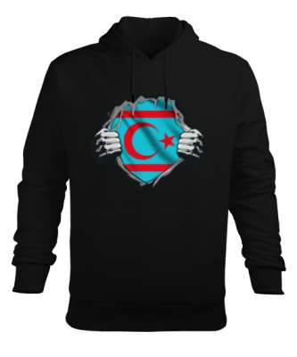 Türkmenli,Türkmen bayrağı,Göktürk,Türkiye. Siyah Erkek Kapüşonlu Hoodie Sweatshirt - Tisho