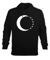 Türkmenli,Türkmen bayrağı,Göktürk,Türkiye. Siyah Erkek Kapüşonlu Hoodie Sweatshirt - Tisho