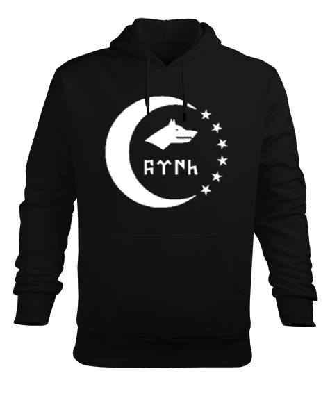 Tisho - Türkmenli,Türkmen bayrağı,Göktürk,Türkiye. Siyah Erkek Kapüşonlu Hoodie Sweatshirt