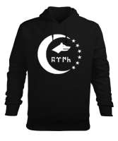Türkmenli,Türkmen bayrağı,Göktürk,Türkiye. Siyah Erkek Kapüşonlu Hoodie Sweatshirt - Tisho