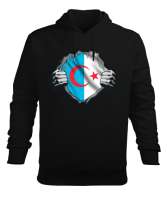Türkmenli,Türkmen bayrağı,Göktürk,Türkiye. Siyah Erkek Kapüşonlu Hoodie Sweatshirt - Tisho