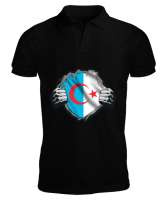 Türkmenli,Türkmen bayrağı,Göktürk,Türkiye. Siyah Erkek Kısa Kol Polo Yaka - Tisho