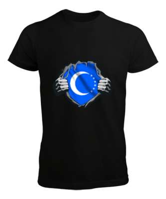 Türkmenli,Türkmen bayrağı,Göktürk,Türkiye. Siyah Erkek Tişört - Tisho