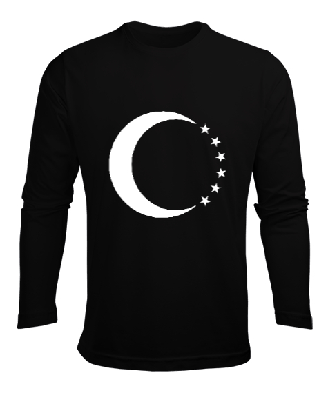 Tisho - Türkmenli,Türkmen bayrağı,Göktürk,Türkiye. Siyah Erkek Uzun Kol Yazlık Tişört