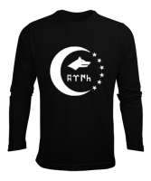 Türkmenli,Türkmen bayrağı,Göktürk,Türkiye. Siyah Erkek Uzun Kol Yazlık Tişört - Tisho