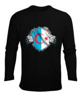 Türkmenli,Türkmen bayrağı,Göktürk,Türkiye. Siyah Erkek Uzun Kol Yazlık Tişört - Tisho