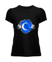 Türkmenli,Türkmen bayrağı,Göktürk,Türkiye. Siyah Kadın Tişört - Tisho