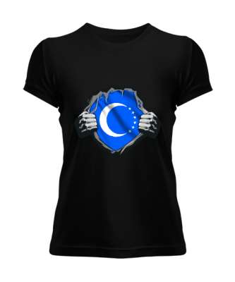 Türkmenli,Türkmen bayrağı,Göktürk,Türkiye. Siyah Kadın Tişört - Tisho