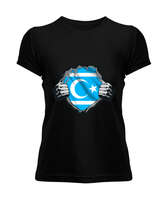 Türkmenli,Türkmen bayrağı,Göktürk,Türkiye. Siyah Kadın Tişört - Tisho