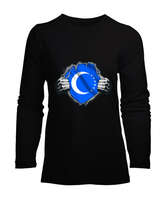 Türkmenli,Türkmen bayrağı,Göktürk,Türkiye. Siyah Kadın Uzun Kol Tişört - Tisho