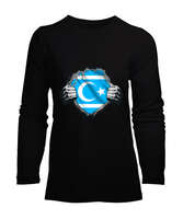 Türkmenli,Türkmen bayrağı,Göktürk,Türkiye. Siyah Kadın Uzun Kol Tişört - Tisho