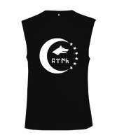 Türkmenli,Türkmen bayrağı,Göktürk,Türkiye. Siyah Kesik Kol Unisex Tişört - Tisho