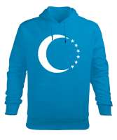 Türkmenli,Türkmen bayrağı,Göktürk,Türkiye. Turkuaz Erkek Kapüşonlu Hoodie Sweatshirt - Tisho