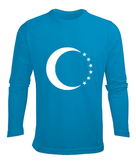 Tisho - Türkmenli,Türkmen bayrağı,Göktürk,Türkiye. Turkuaz Erkek Uzun Kol Yazlık Tişört