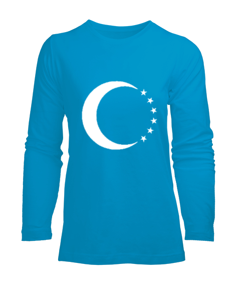 Tisho - Türkmenli,Türkmen bayrağı,Göktürk,Türkiye. Turkuaz Kadın Uzun Kol Tişört