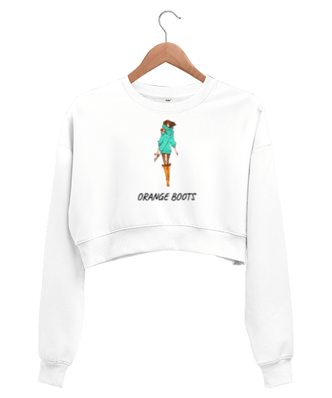 Tisho - TURUNCU ÇİZMELER Kadın Crop Sweatshirt