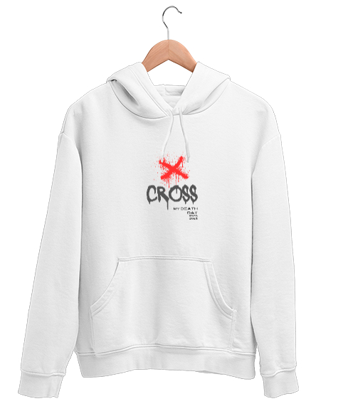 Tisho - Turuncu cross detaylı Beyaz Unisex Kapşonlu Sweatshirt