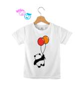 Turuncu ve kırmızı balonlu panda baskılı Beyaz Çocuk Unisex - Tisho