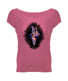 Tisho - Tutkunun Dansı Tango - Pembe - Kadın Geniş Yaka T-shirt Kadın Geniş Yaka Tişört