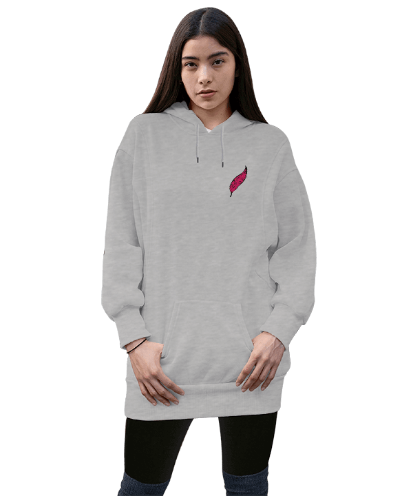 Tisho - Tüy Kadın Uzun Hoodie Kapüşonlu Sweatshirt