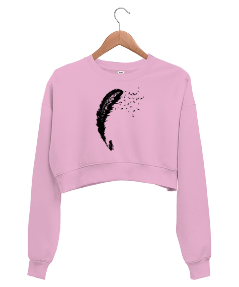 Tisho - Tüy ve Uçuşmalar Pembe Kadın Crop Sweatshirt