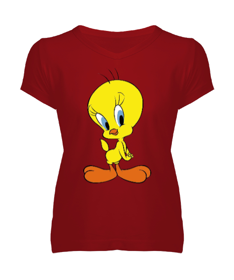 Tisho - Tweety Kırmızı Kadın V Yaka Tişört