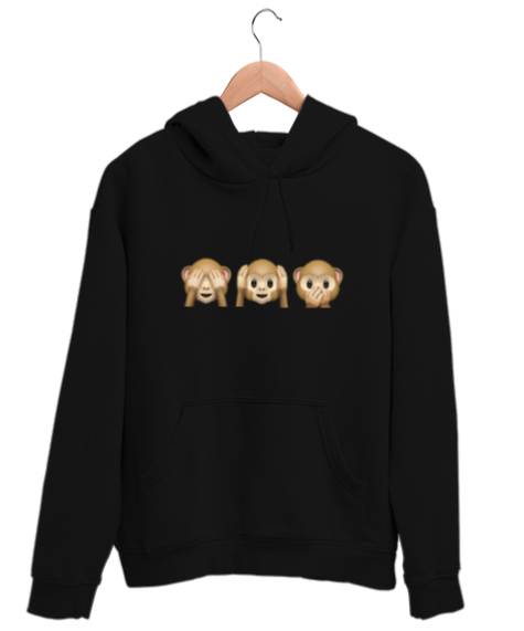 Tisho - Üç maymun Siyah Unisex Kapşonlu Sweatshirt