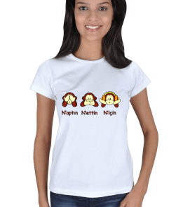 Tisho - Üç Maymun Tasarımlı Kadın Tişört