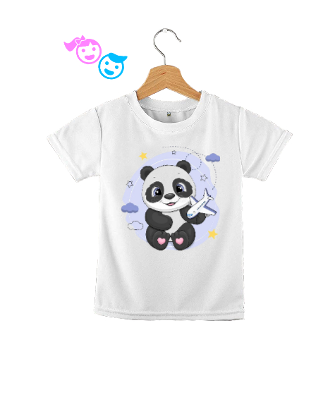 Tisho - Uçakla oynayan panda baskılı Beyaz Çocuk Unisex
