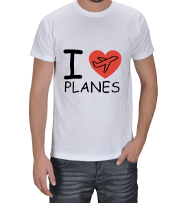 Uçakları Seviyorum İngilizce Logolu Erkek Tişört