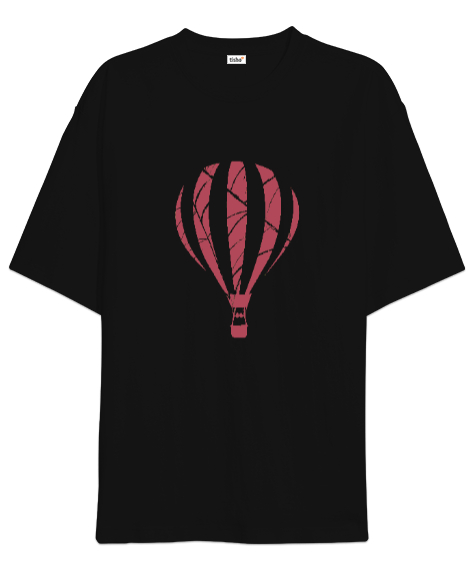 Tisho - Uçan Balon Desenli Siyah Oversize Unisex Tişört