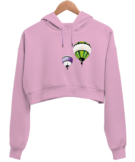 Tisho - Uçan balon temalı Kadın Crop Hoodie Kapüşonlu Sweatshirt
