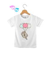 Uçan kedicik ve balonları baskılı Beyaz Çocuk Unisex - Tisho