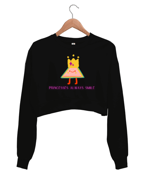 Tisho - Üçgen Prenses gülümsüyor Kadın Crop Sweatshirt