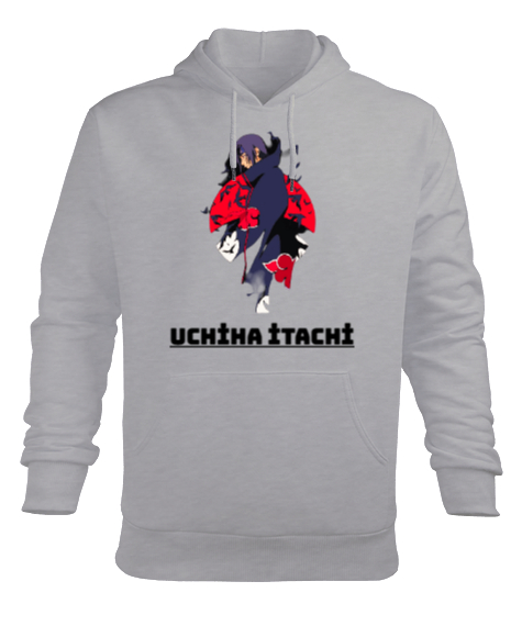 Tisho - Uchiha İtachi Gri Tasarım Gri Erkek Kapüşonlu Hoodie Sweatshirt