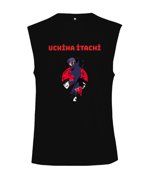 Tisho - Uchiha İtachi Kesik Kol Tasarım Siyah Kesik Kol Unisex Tişört