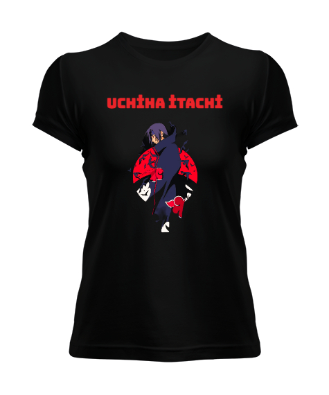 Tisho - Uchiha İtachi Özel Tasarım Siyah Kadın Tişört