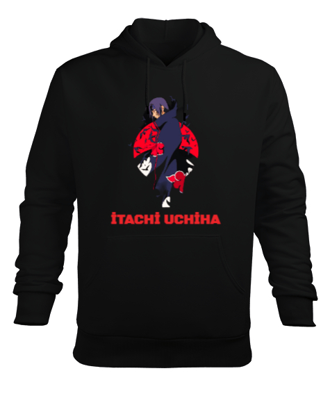 Tisho - Uchiha İtachi Tasarım Siyah Erkek Kapüşonlu Hoodie Sweatshirt